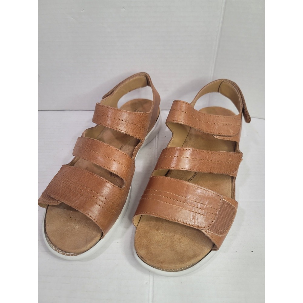 Zier Tan-white sole Leather 42w Bonny w-zr hook & loop Sandals extra supportive